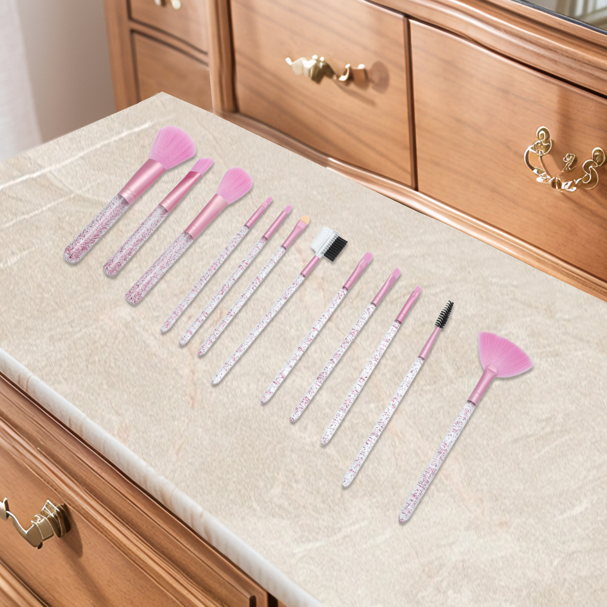 Unique Bargains 12 Pcs Durable Bucket Makeup Brush Set for Bathroom Rose Red