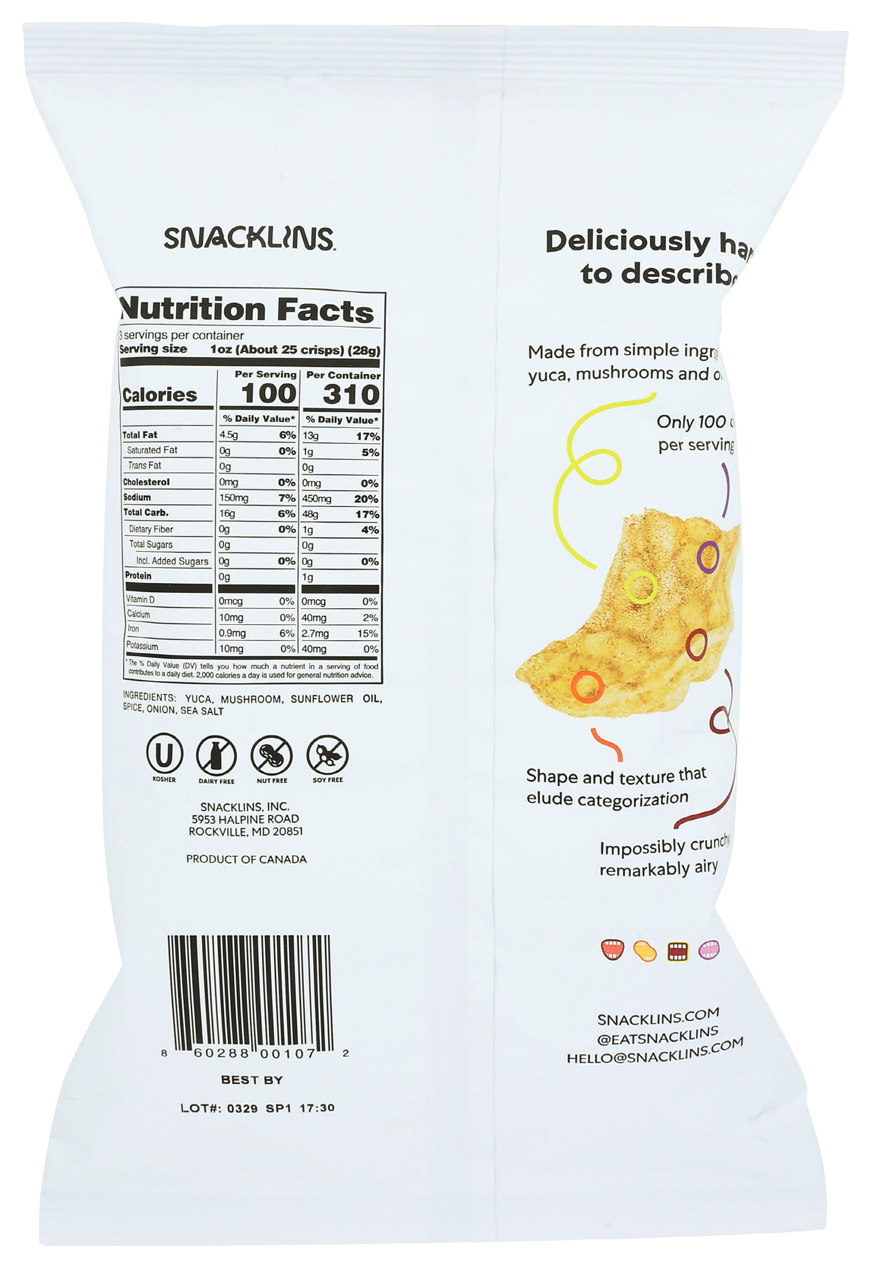 (Pack of 12), Snacklins Chesapeake Bay Plant Crisps, 3 oz