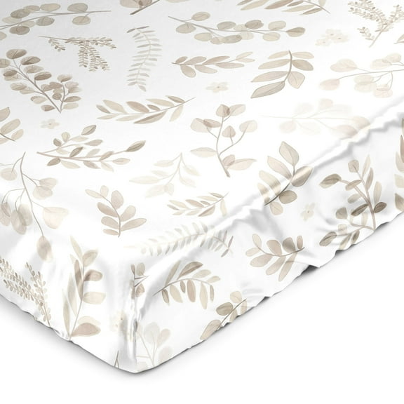 Sweet Jojo Designs Botanical Taupe and Ivory Satin Fitted Crib Sheet