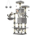 thumbnail image 1 of Feandrea Cat Tree, 66.1-inch Large Cat Tower with 13 Scratching Posts, 2 Perches, 2 Caves, Basket, Hammock, Pompoms, Light Gray, 1 of 8