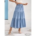 thumbnail image 6 of Womens Tiered Elastic Waist Denim Skirt Light Wash Casual Maxi, 6 of 24