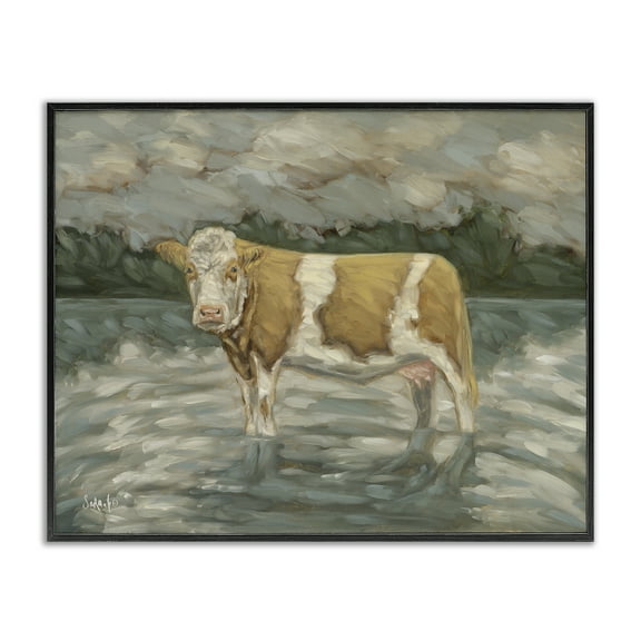 Stupell Industries Cattle Wading in Shore Animals Painting Black Framed Art Print Wall Art, 14 x 11