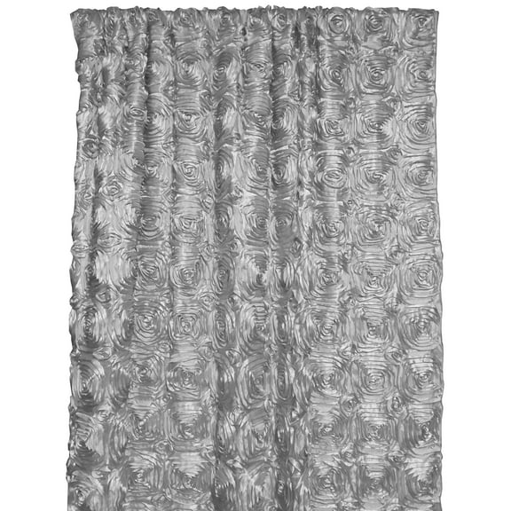 Satin Rosette 3D Pop up Flower Single Curtain Panel 54 Inch Wide Silver