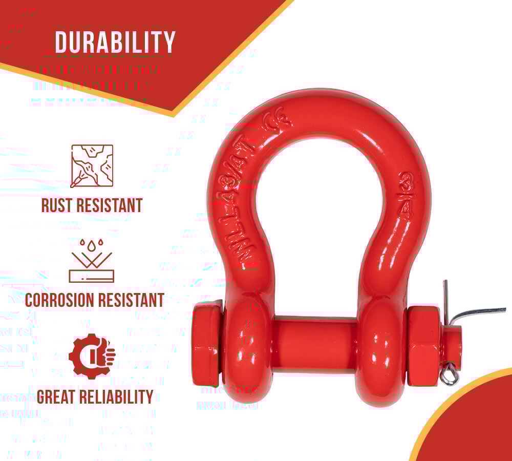 thumbnail image 5 of 2 Pack 3/4" Anchor Shackle Forged Carbon Steel w/Safety Screw Pin Load Limit 9,500 lbs, Double Rust Protection Heavy Duty D Ring Bolt Type Shackle for Towing, Rigging, Vehicle Recovery, 5 of 9