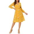 thumbnail image 1 of Unique Bargains Robe Portefeuille Bohème Florale Col en V Manches Évêque sous le Guen, 1 of 7