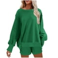 thumbnail image 3 of CFLVAEK Two Piece Outfits Women Shorts and Oversized Patchwork Long Sleeve Sweatshirts Fashion Fall Sweatsuits with Pockets Green L, 3 of 7