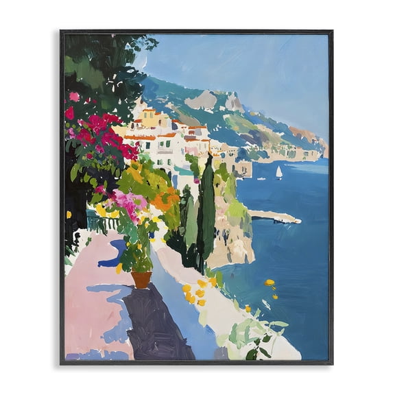 Stupell Industries Coastal Italian Balcony Black Framed Giclee Art design by Riley B, 14 x 11