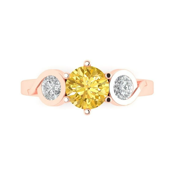 Clara Pucci 14K Rose Gold 1.72ct Citrine Three-Stone Ring for Women