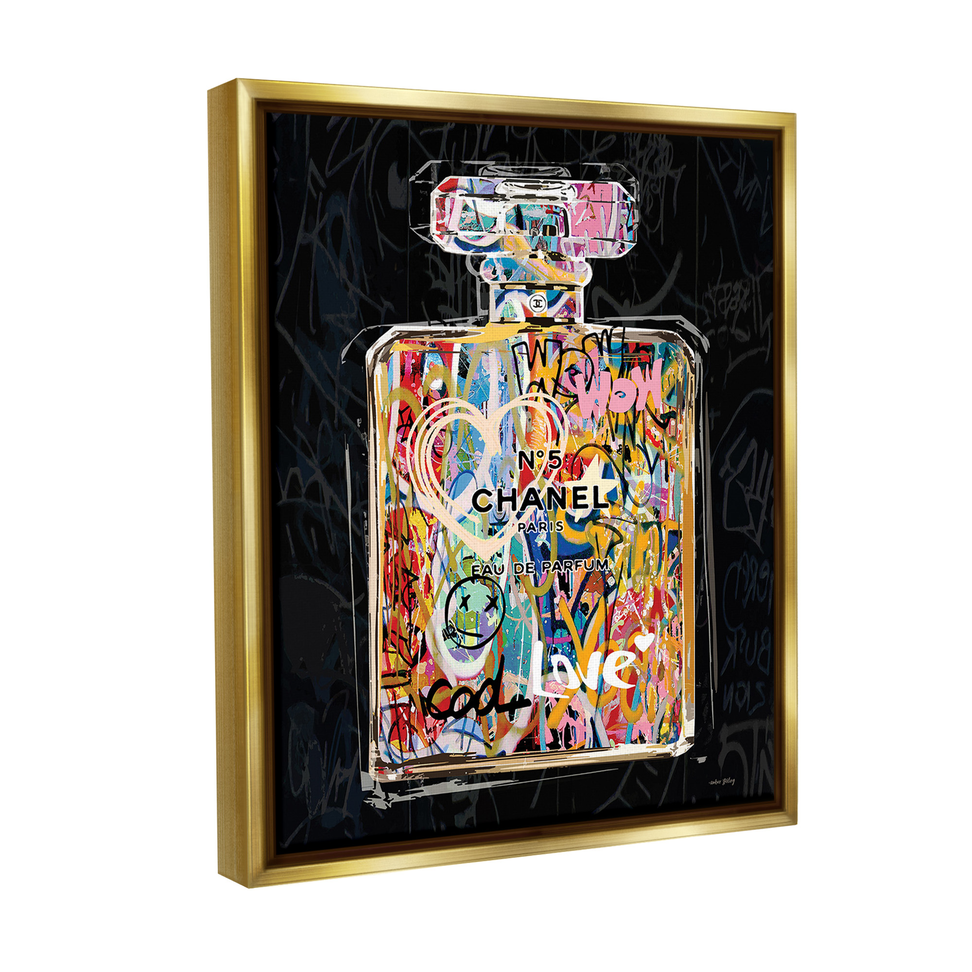 Stupell Industries Urban Graffiti Perfume Beauty & Fashion Painting Gold Floater Framed Canvas Art Print Wall Art, 17 x 21
