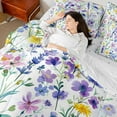 thumbnail image 4 of Castle Fairy Teenagers Spring Garden Flowers Twin Bedding Sets 7-Piece,Vintage Chic Floral Bedding Comforter Set Microfiber,Watercolor Purple Blossoms Breathable Sheet Sets,Breathable Home Decor, 4 of 8