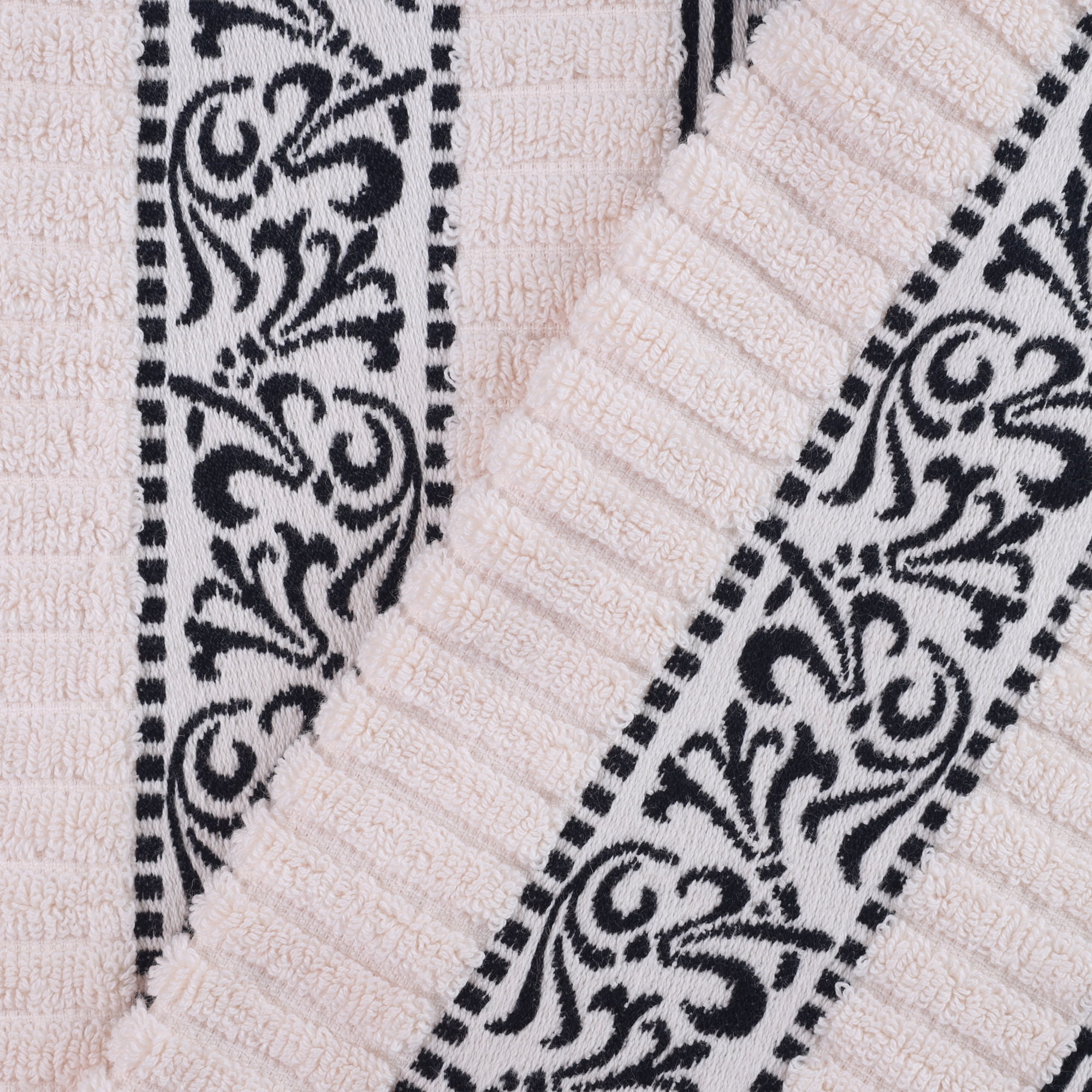 BNM Cotton Decorative Border 4 Piece Towel Set, Ivory-Black