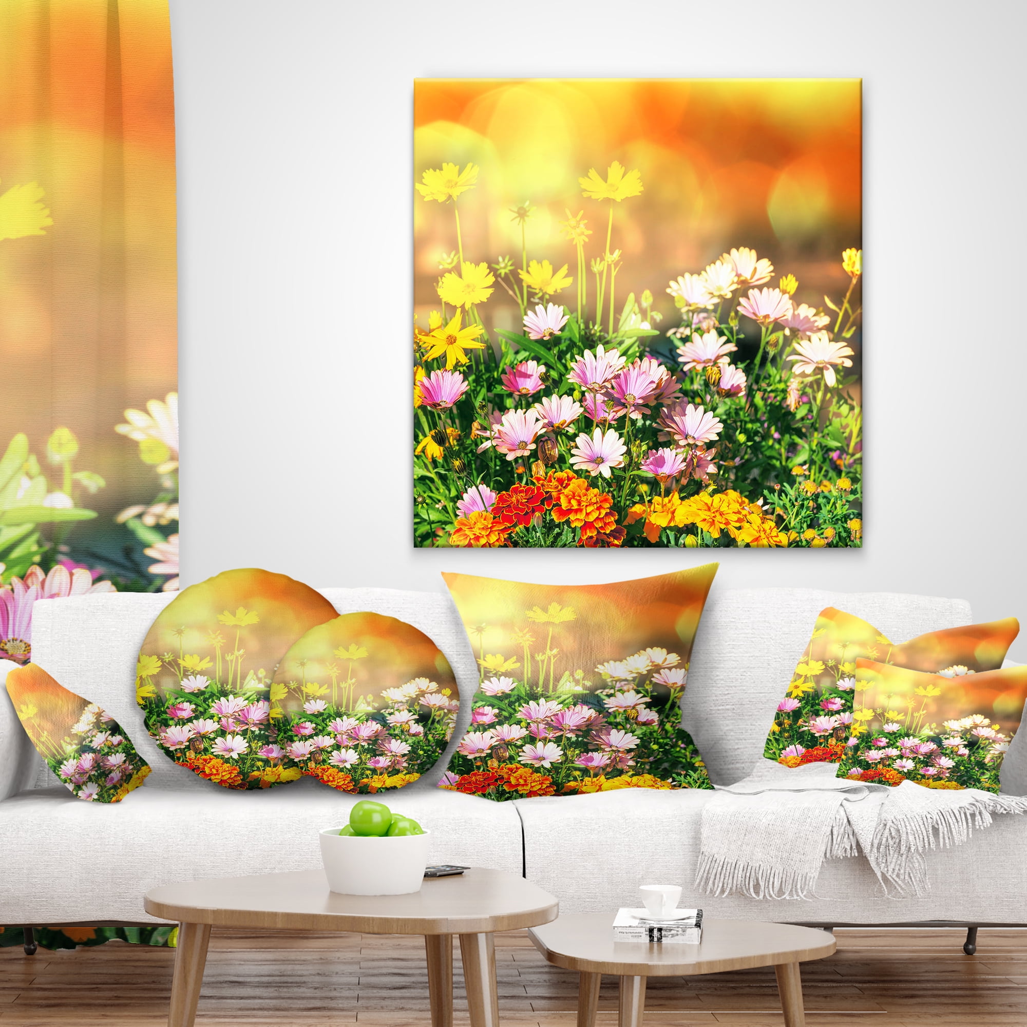 Designart Lovely Multi Color Little Flowers - Floral Throw Pillow - 12x20