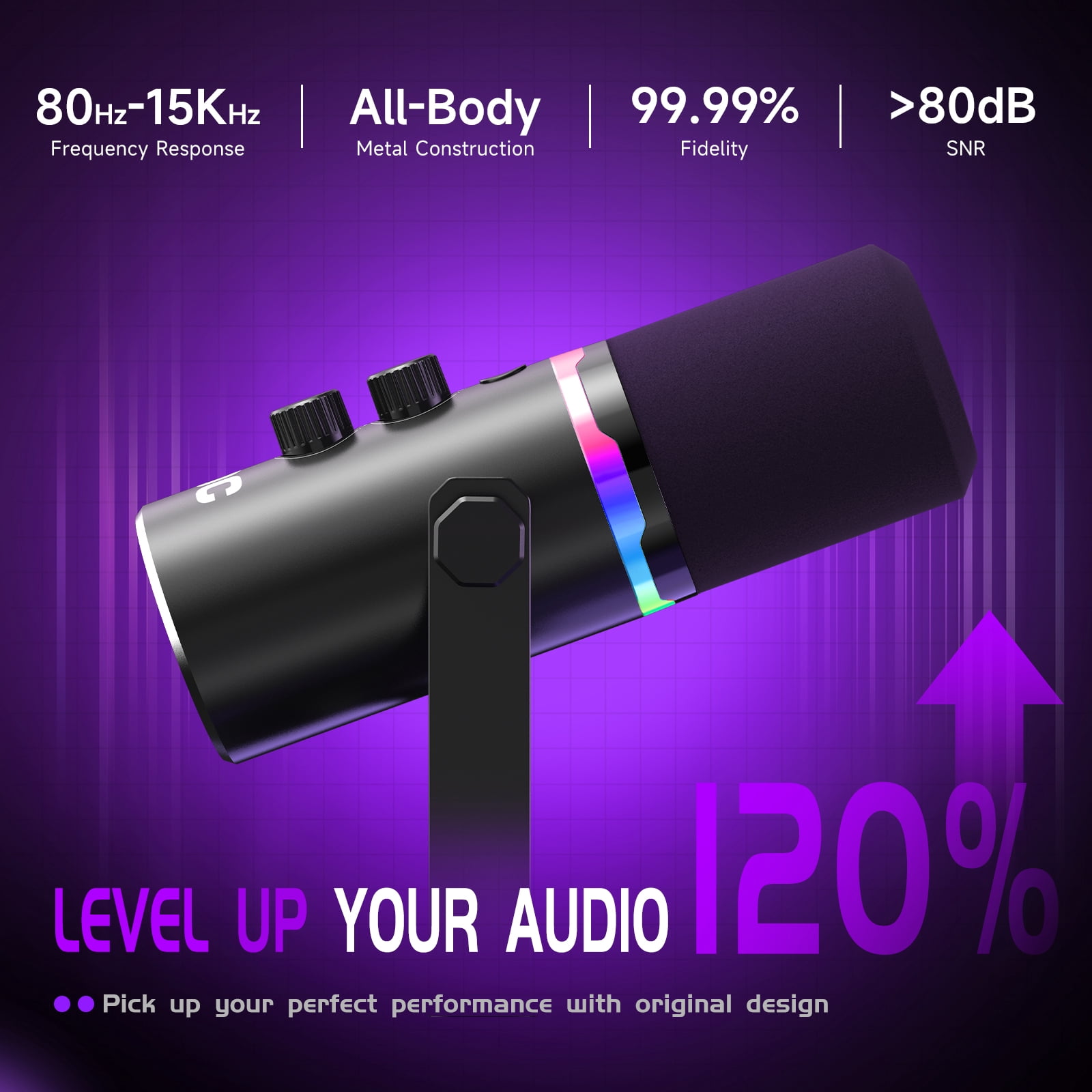 AOC USB/XLR Dynamic Microphone for Podcast Recording, PC Computer Gaming Streaming Mic with RGB Light, Mute Button, Headphones Jack, Desktop Stand, Vocal Mic for Singing YouTube, Black