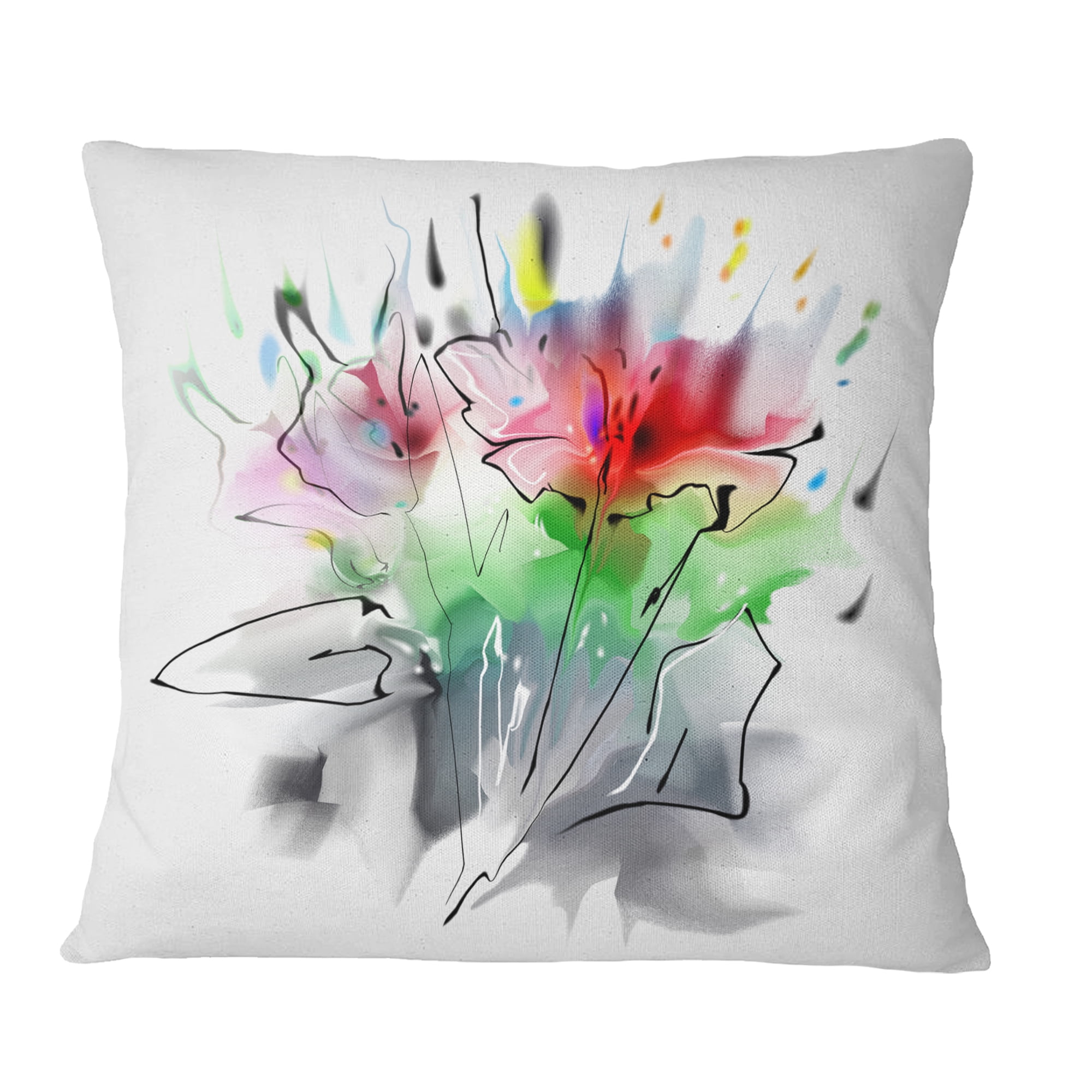 Designart Textured Red Green Floral Design - Floral Throw Pillow - 16x16