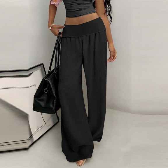 Linen Palazzo Pants for Women Wide Leg High Waisted Trousers Soft Flowy Yoga Bottoms Relaxed Fit Maternity Lounge Beach Streetwear