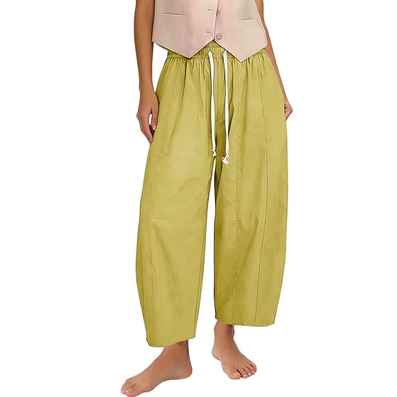 Summer Pants for Women,Barrel Jeans Women Cropped Cotton Wide Leg Pants High Waisted Denim Pants with Pockets