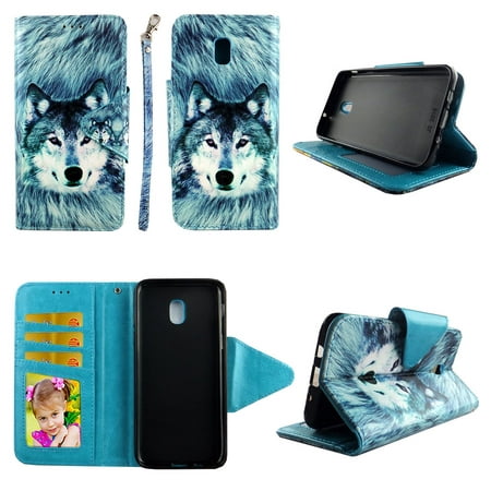 Snow Wolf Wallet Case for Samsung Galaxy J3 (2018) / Express Prime 3 / J3 Achieve / J3 Star / Amp Prime 3 Folio Standing Cover Card Slot Money Pocket Magnetic Closure Fashion Flip Pu (Best Samsung Phone For The Money)