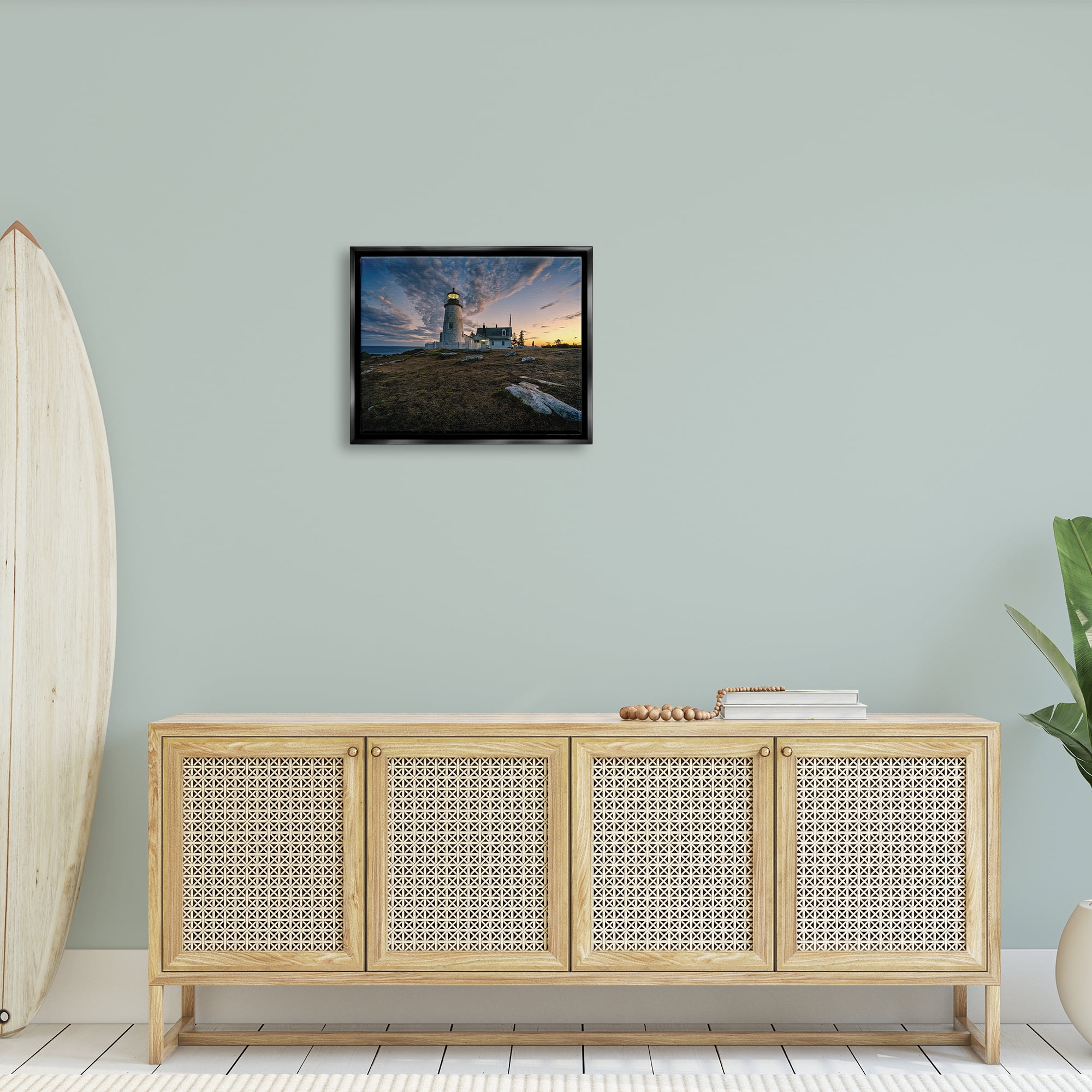 Stupell Maritime Lighthouse Clouds Landscape Landscape Photography Black Floater Framed Art Print Wall Art