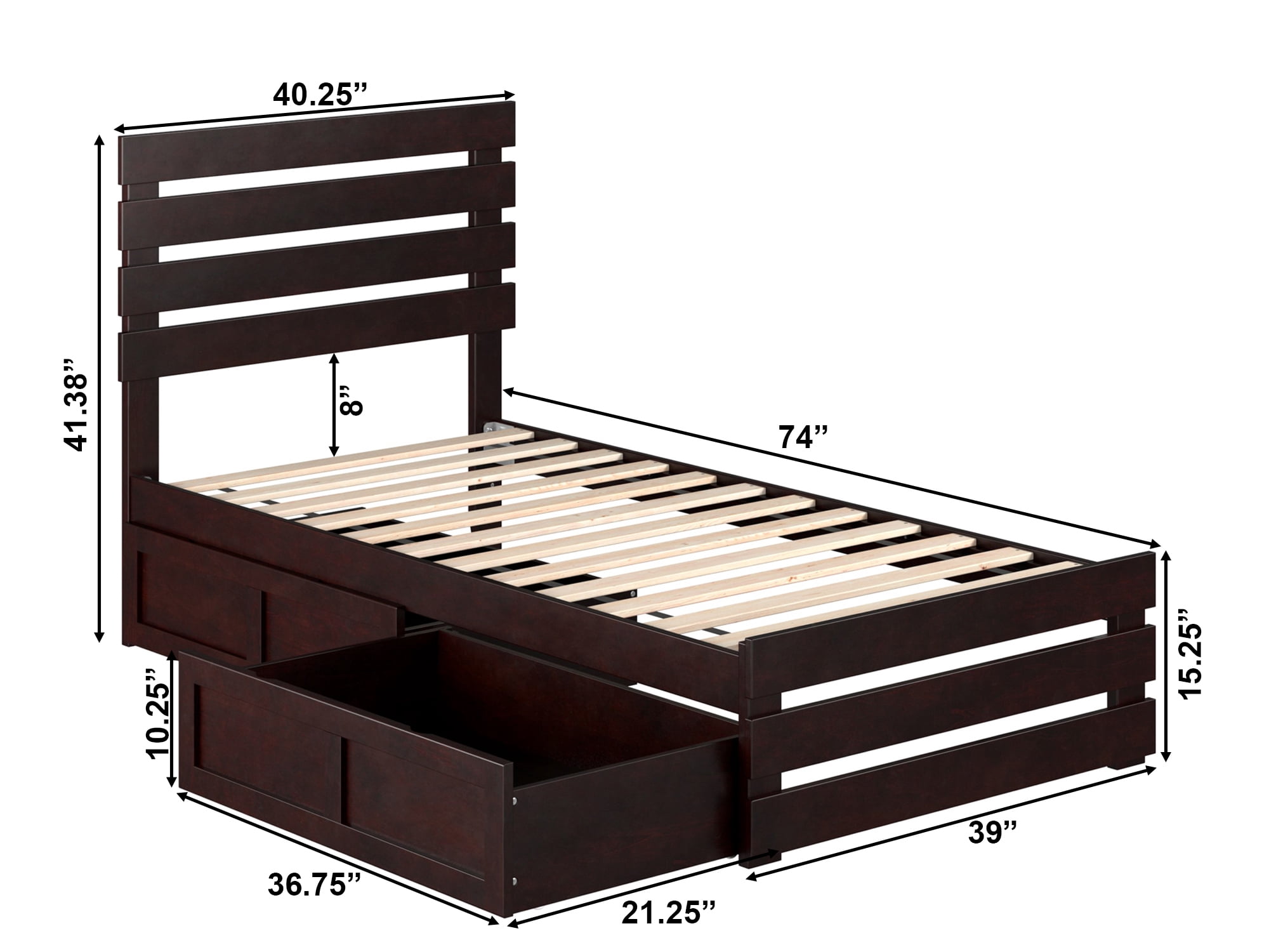 AFI Oxford Twin Wood Platform Bed with Headboard Footboard & 2 Storage Drawers, Espresso
