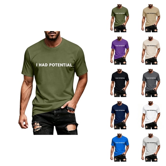 I Had Potential T Shirt for Men 2026 Summer Short Sleeve Crewneck Casual Loose Humorous Novelty Graphic Tee