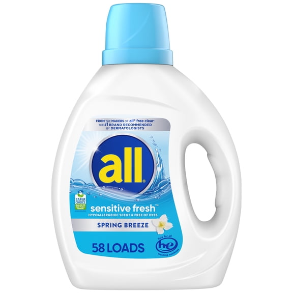all Sensitive Fresh Liquid Laundry Detergent, Spring Breeze, 73 oz, 58 Loads