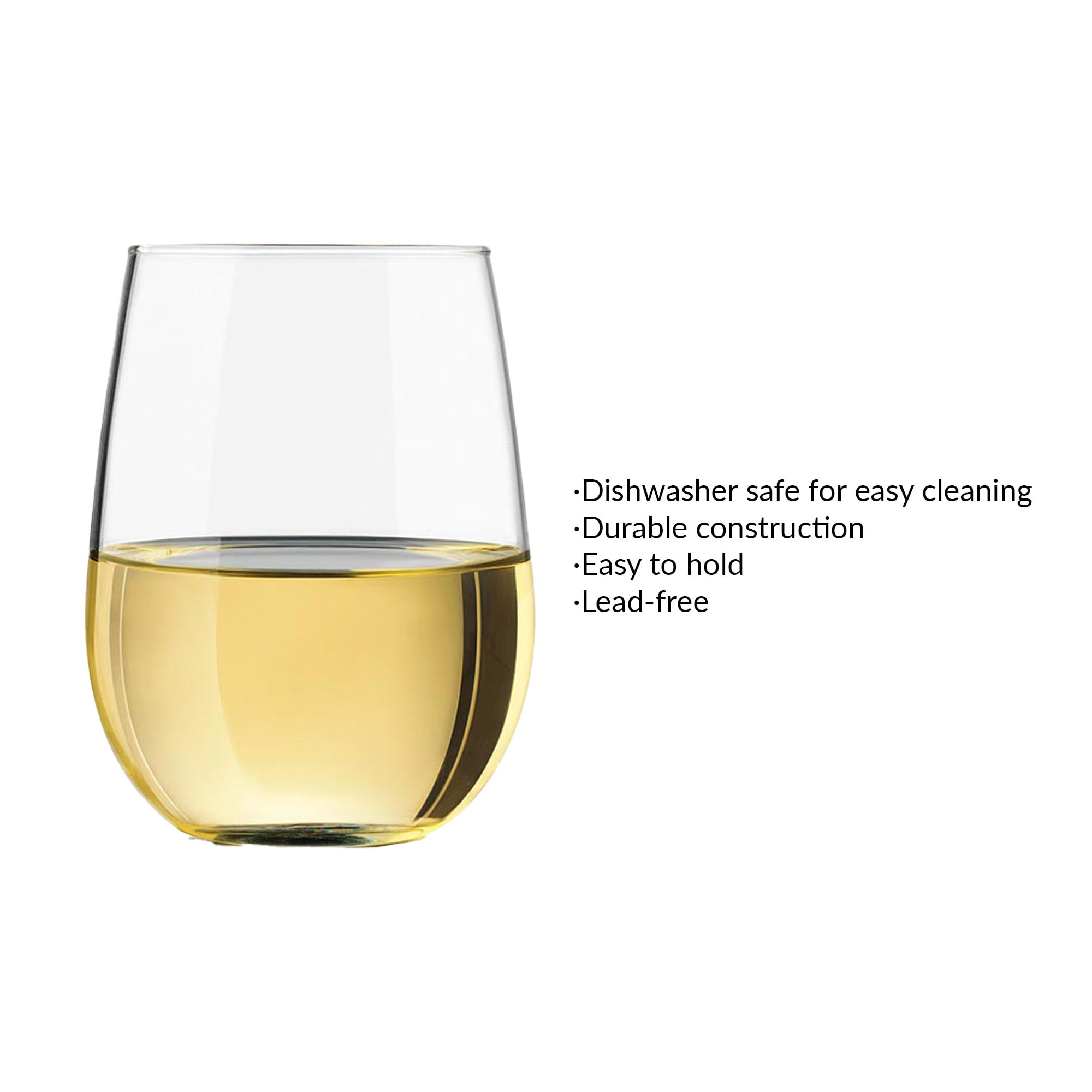 (4 pack) Mainstays Clear Stemless Wine Glass Set, 17 oz