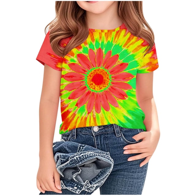 Camisetas de Cuello de Tripulación de Manga Corta para Mujeres Impresa Camiseta Cuello Redondo de Manga Media Casual Versátil para Niños Grandes Edades 3-14