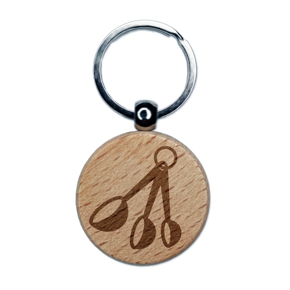Measuring Spoons Baking Cooking Round Keychain Charm Tag - Engraved Wood