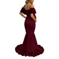 thumbnail image 3 of Gyujnb Off Shoulder Ruffle Flutter Sleeve Lace Maternity Gown Thin Spaghetti Strap Liner Fitted Long Train Formal Dress Elegant Outfit for Maternity Photoshoot Postpartum Party Wear,S, 3 of 7