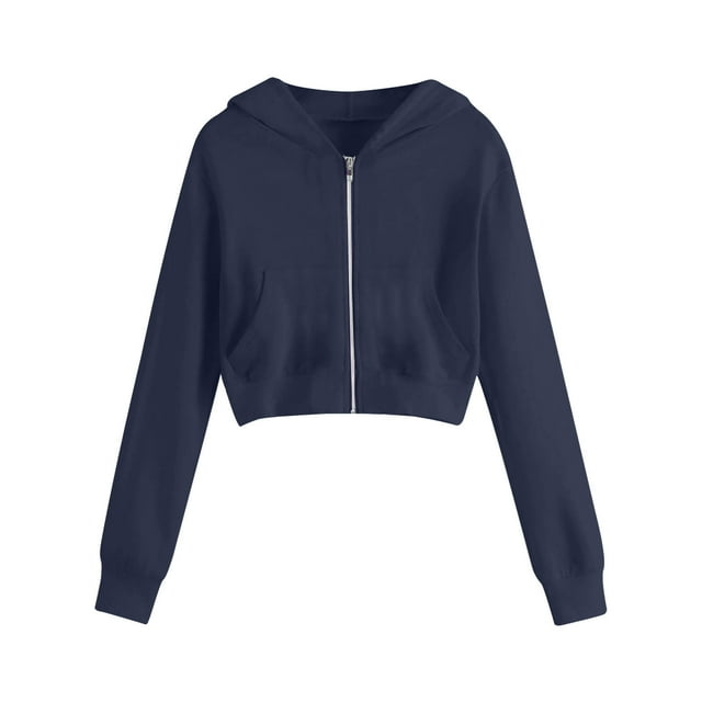 LOVZFMLL Vestes pour Femmes Couleur Unie Poches Zippées Manches Longues à Capuche Blouse Décontractée