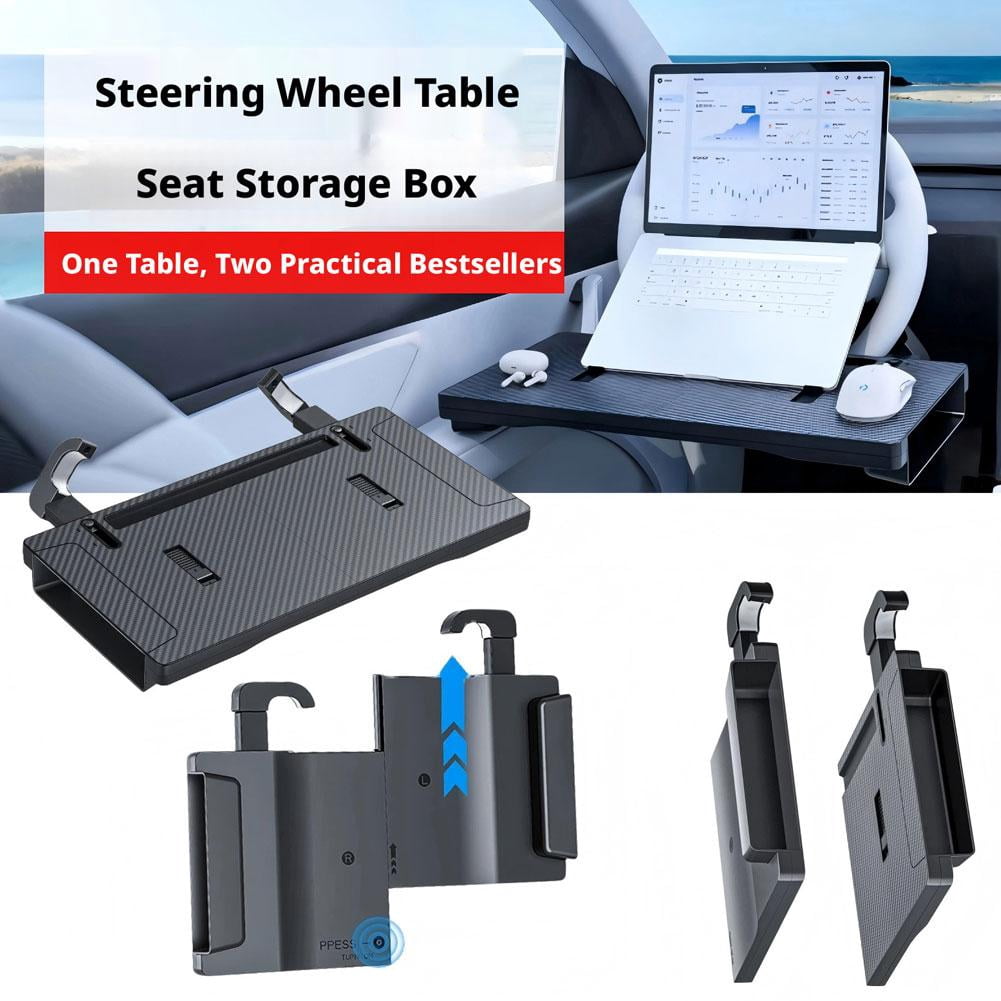 2-in-1 Car Steering Wheel Desk Tray & Car Seat Filler Organizer, Cars Food Tray, Carbon For Laptop, Desk Foldable Cars