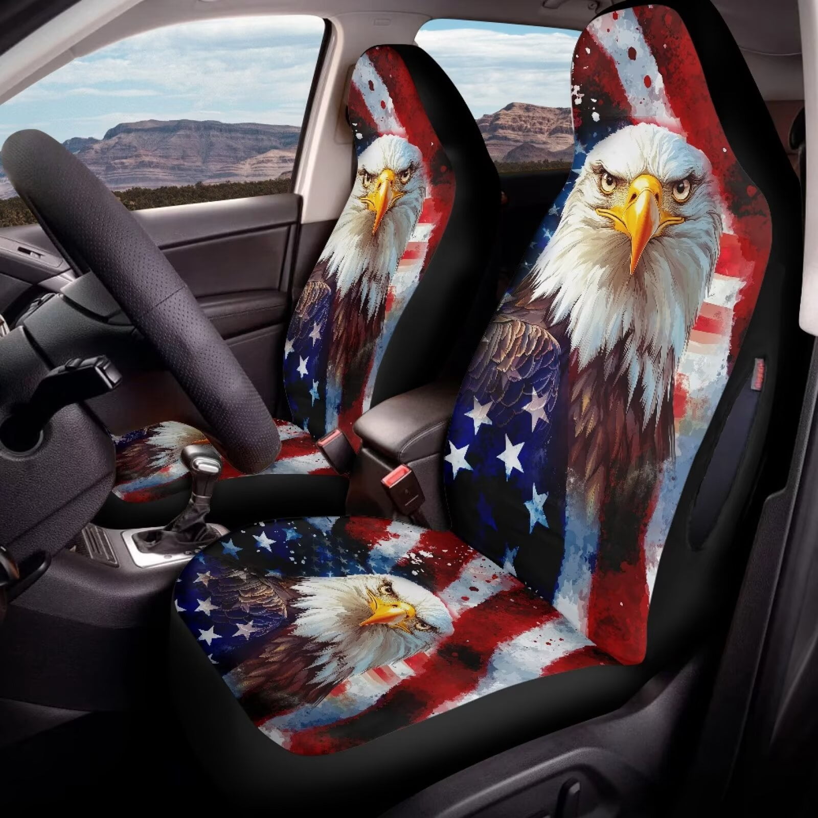 Binienty Eagle American Flag Car Seat Covers Front Seats Airbag Safe Side Airbag Compatible Car Seat Cover Protector Patriotic Auto Accessories for Cars SUV Truck Van