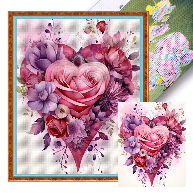 Hilo Algodón Ecológico Bordado Punto Cruz Con Corazón 14CT 40x50cm