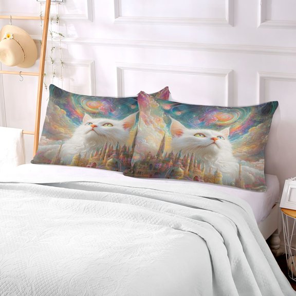 Pillow Case Plush Pillow White Cats and Tower Case standard size/King size/Queen size Bed Pillow Pillowcases
