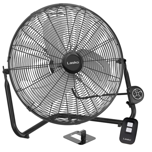 Lasko 20" High Velocity Floor Fan, Wall Mount Option and Remote, 22" H, Black, H20660, New