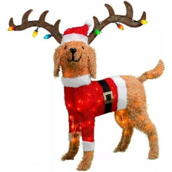 30 Inch Goldendoodle Dog with Santa Hat Outdoor Christmas Decoration