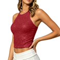 thumbnail image 5 of BODOAO Women's Sequin Halter Crop Top Sleeveless Sparkly Tank Shirt, Slim Fit Shimmer Camisole for Party Club Night Out Concert Festival Rave Outfits Red M, 5 of 6