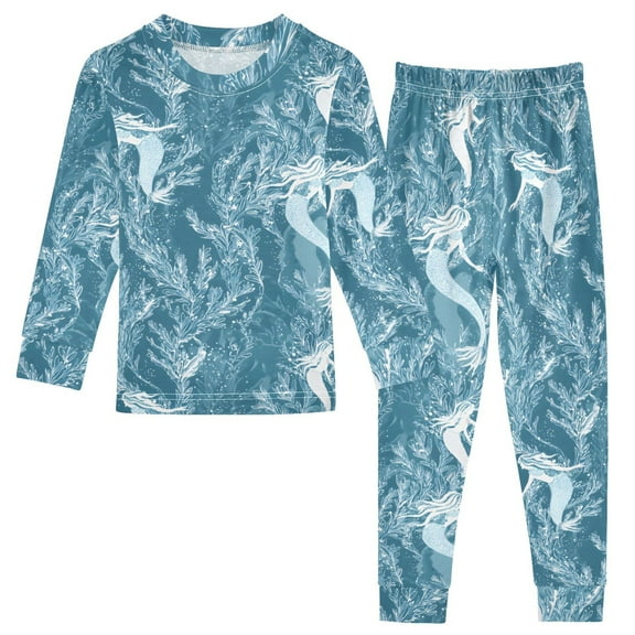 Mermaid Seaweed Art Cotton Pajamas 2 Piece Set Sleepwear Soft and Comfortable Homewear Nightwear
