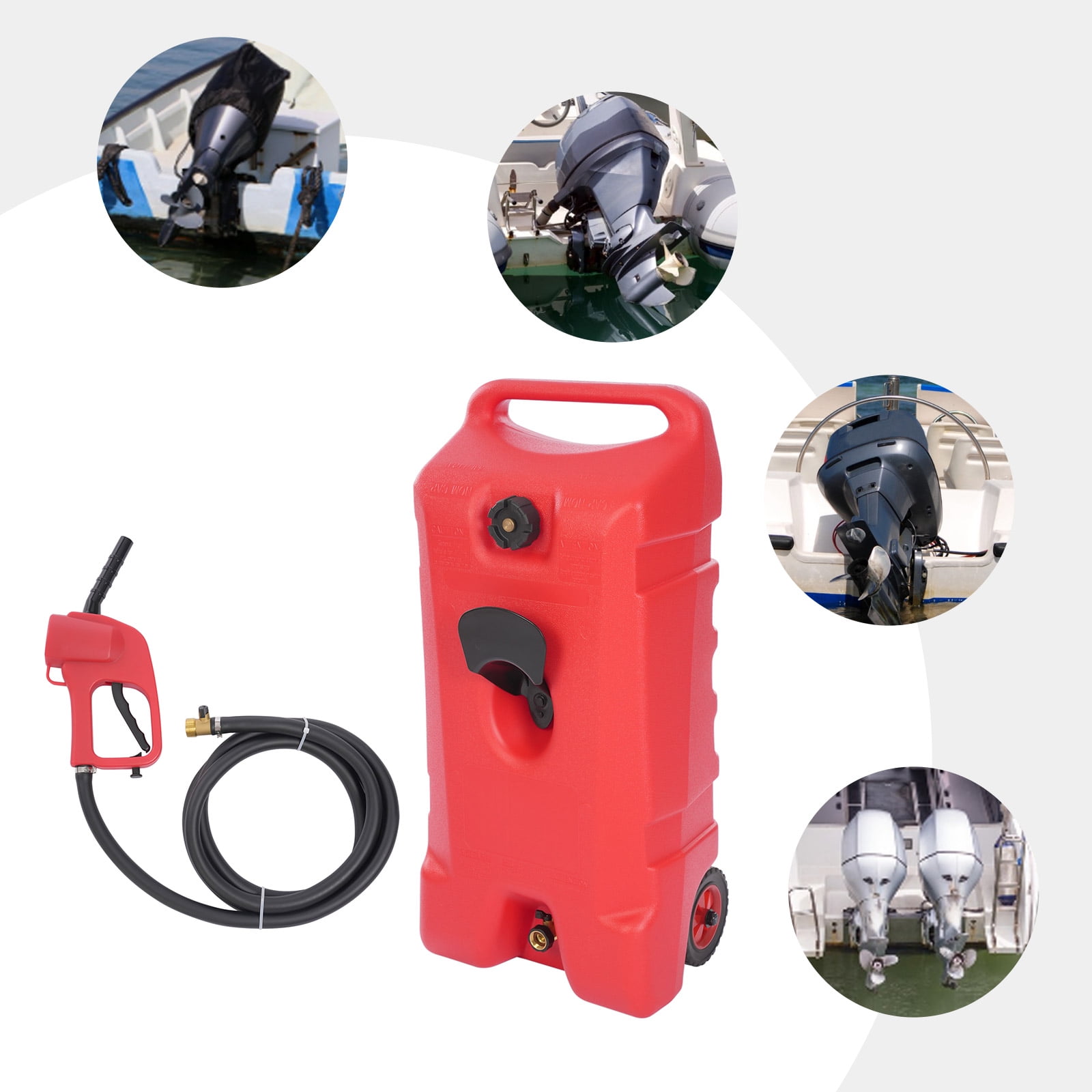 Wildnix 53L Portable Fuel Tank with Hose Bracket, Fuel Gun, and Child Lock for Safe and Convenient Fueling, Red HDPE Construction for Durability