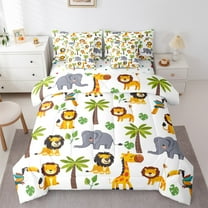 Manfei Wild Lions Elephant 7-Piece Twin Bedding Sets,Tropical Botanical Coconut Monstera Bedding Comforter Set,Jungle Animal Sheet Sets For Boys Girls,Super Cozy Room Decor Reversible