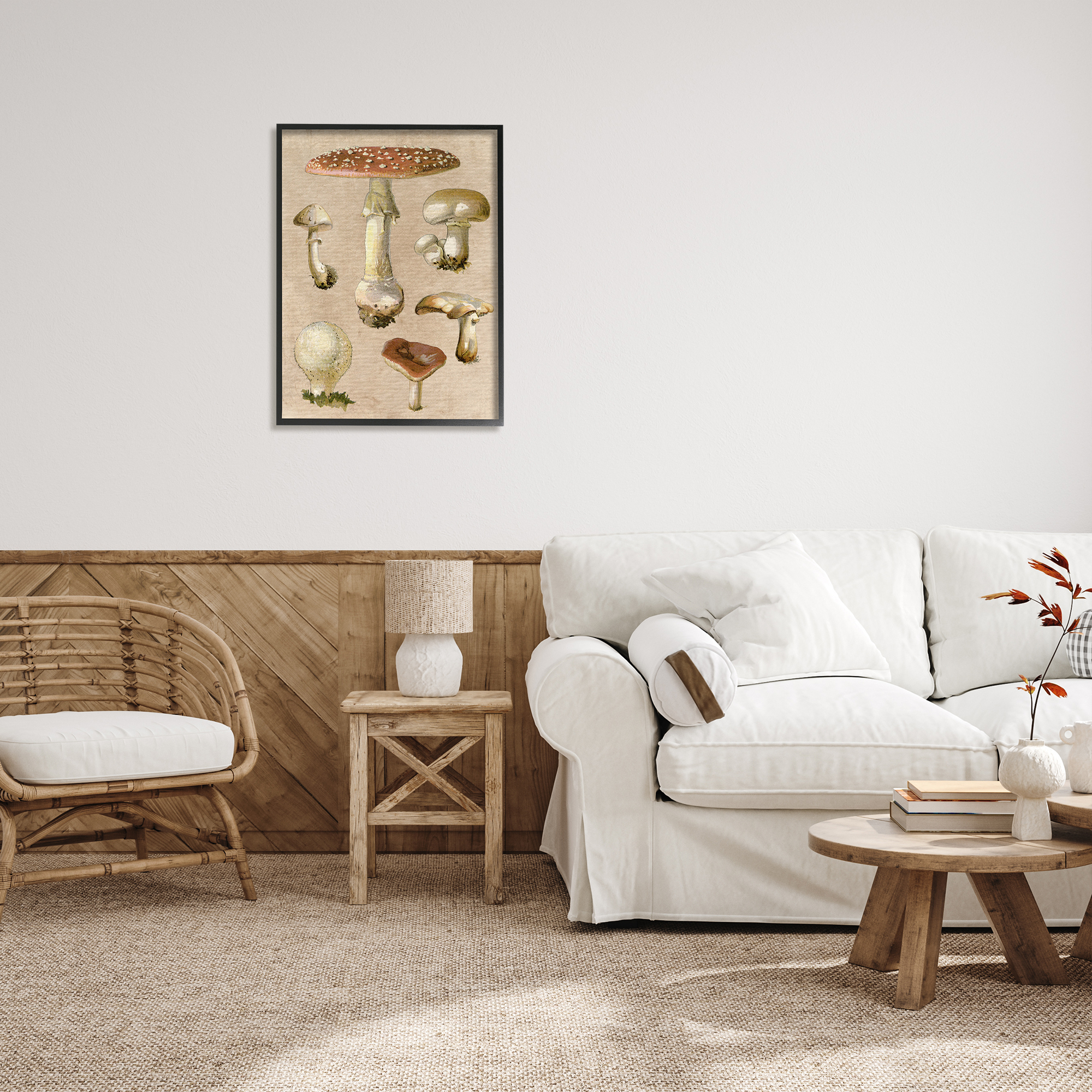 Stupell Industries Vintage Neutral Mushrooms Botanical & Floral Painting Black Framed Art Print Wall Art, 24 x 30