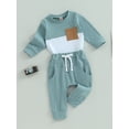 thumbnail image 3 of Bagilaanoe 2Pcs Toddler Baby Boy Long Pants Set Contrast Color Long Sleeve Sweatshirt Pullover Tops + Drawstring Sweatpants 6M 12M 18M 24M 3T Kids Casual Sweatsuits, 3 of 8
