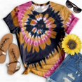 thumbnail image 2 of CHOK Hauts d'Été pour Femmes, T-Shirt Imprimé Teinture sur Nœuds à Col Rond et Manches Courtes, Tunique Décontractée pour Vacances, 2 of 3