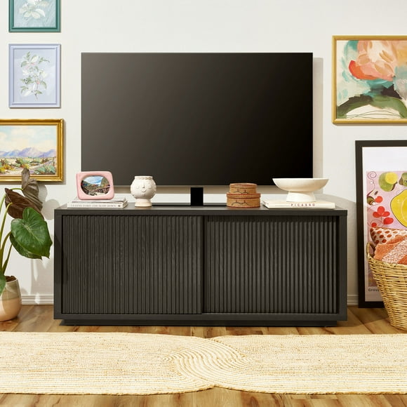 Beautiful Fluted TV Stand by Drew Barrymore, Rich Black Finish