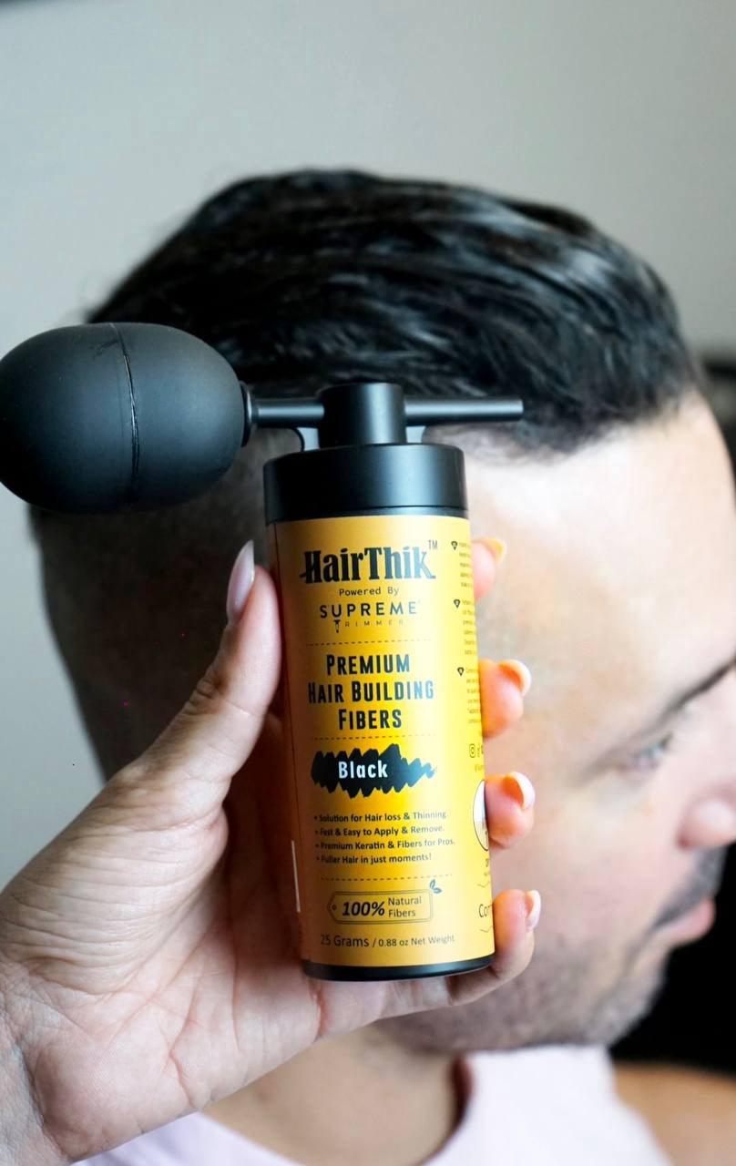 HairThik Hair Building Fibers - Instantly Fill in Fine or Thinning Hair for Thicker, Fuller-Looking Hair for Men & Women – Hair Thinning & Balding solution | BLACK, 25 Grams - HFR/25B