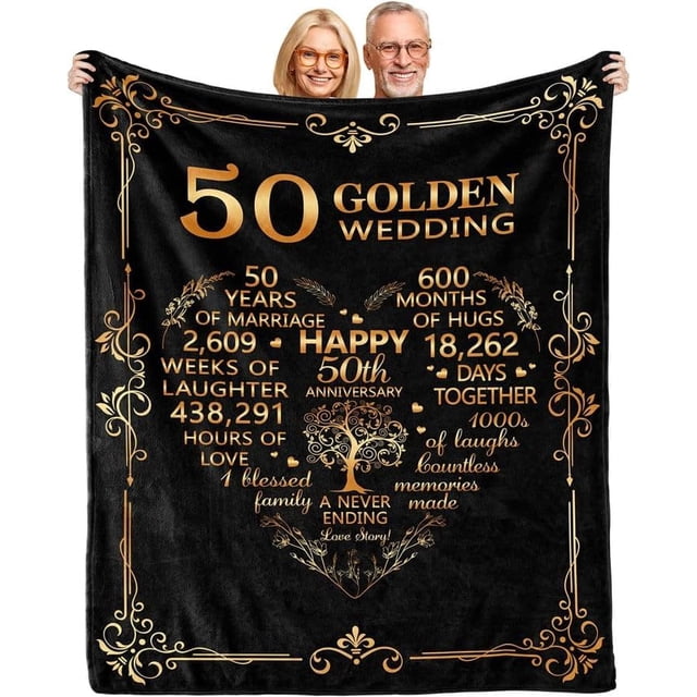 LHSHID Personalized Wedding Anniversary Blanket 50th Anniversary Blanket 50 Years Anniversary Golden Wedding Gifts for Couple Parents 50th Wedding for Wife Her Husband Him 30"x40"