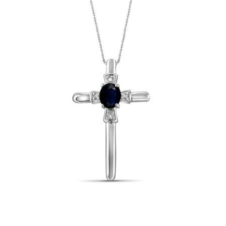 - 0.32 Carat Sapphire Gemstone and Accent White Diamond Cross Pendant