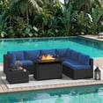 thumbnail image 5 of Dateyes 8-Piece Patio Furniture Set with Fire Pit, All-Weather Wicker Rattan Outdoor Sectional Sofa Set with Coffee Table (Navy Blue), 5 of 9