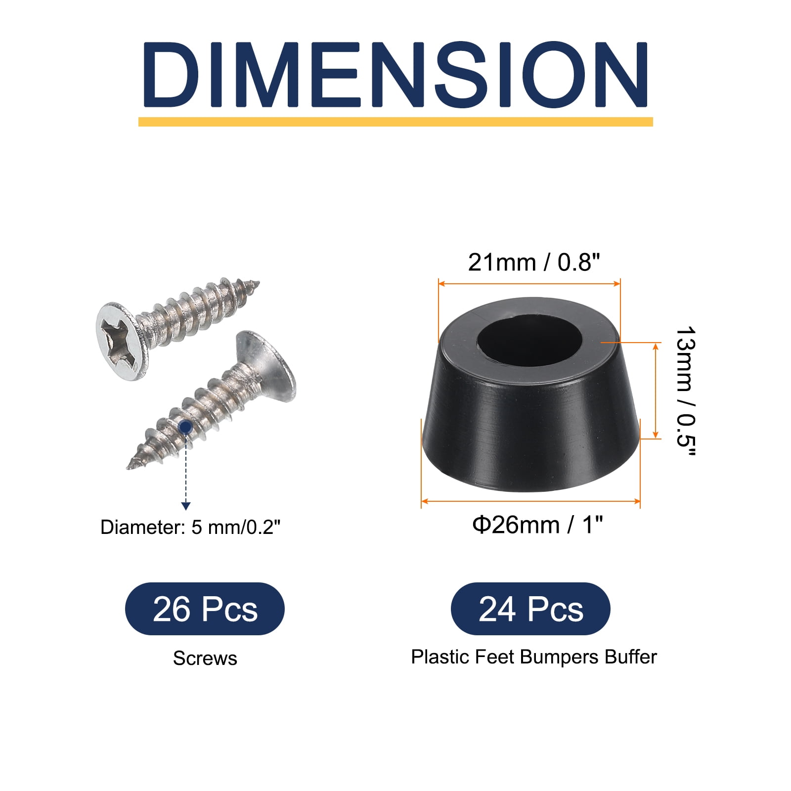 Unique Bargains Rubber Feet Bumpers Non-Slip Pad Screws for Cutting Board 0.5" x 1"