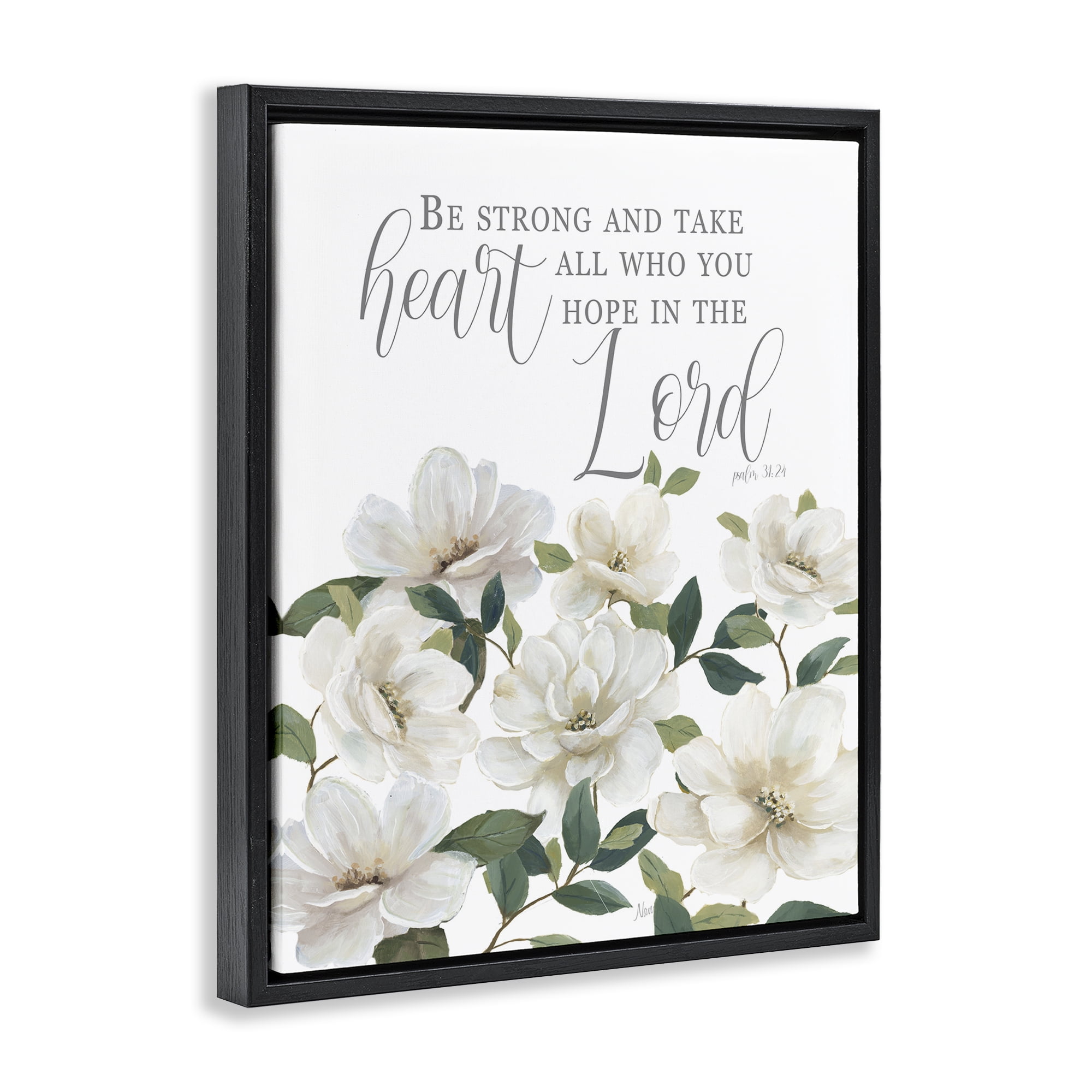 Stupell Industries Be Strong And Take Heart Black Framed Floater Canvas Wall Art, design by Nan